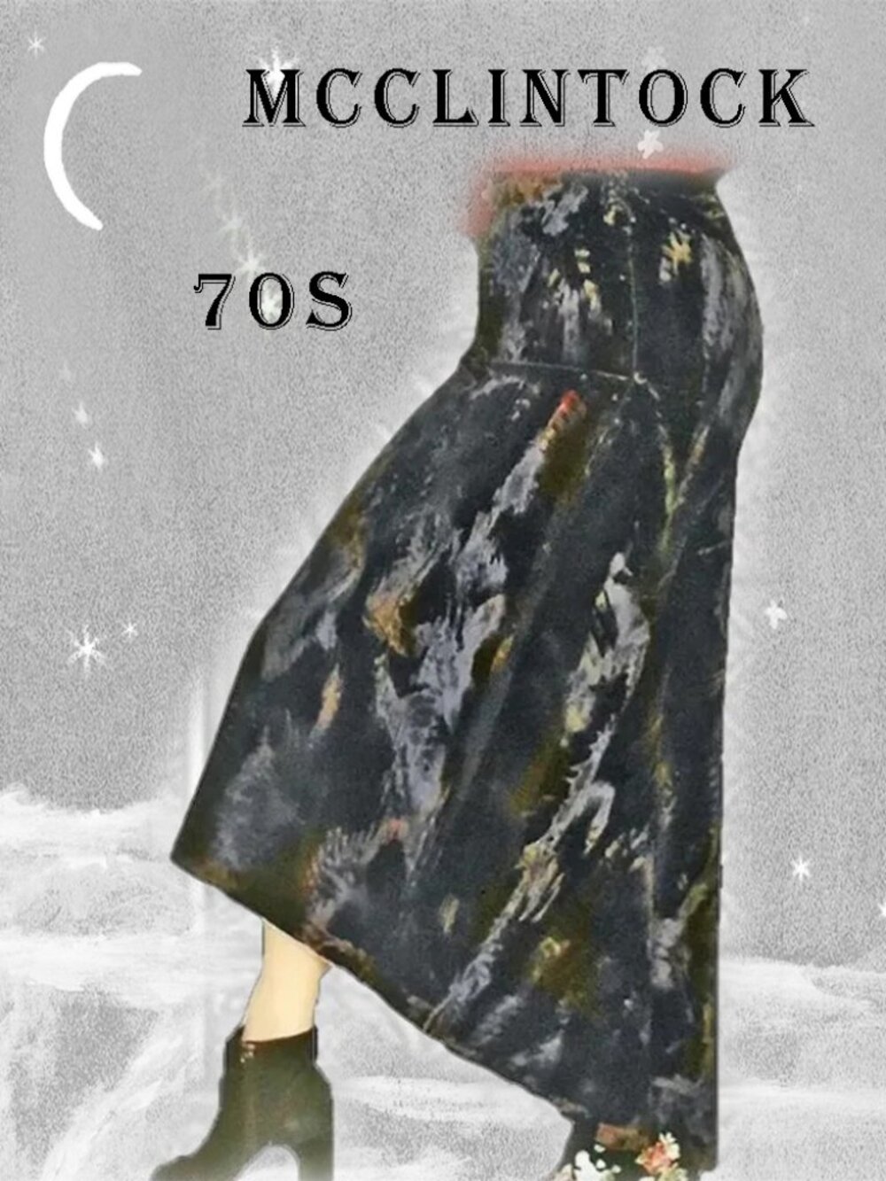 McClintock Midi Skirt With Train, Edgy SMASHED Velvet Black Red Purple Burgundy